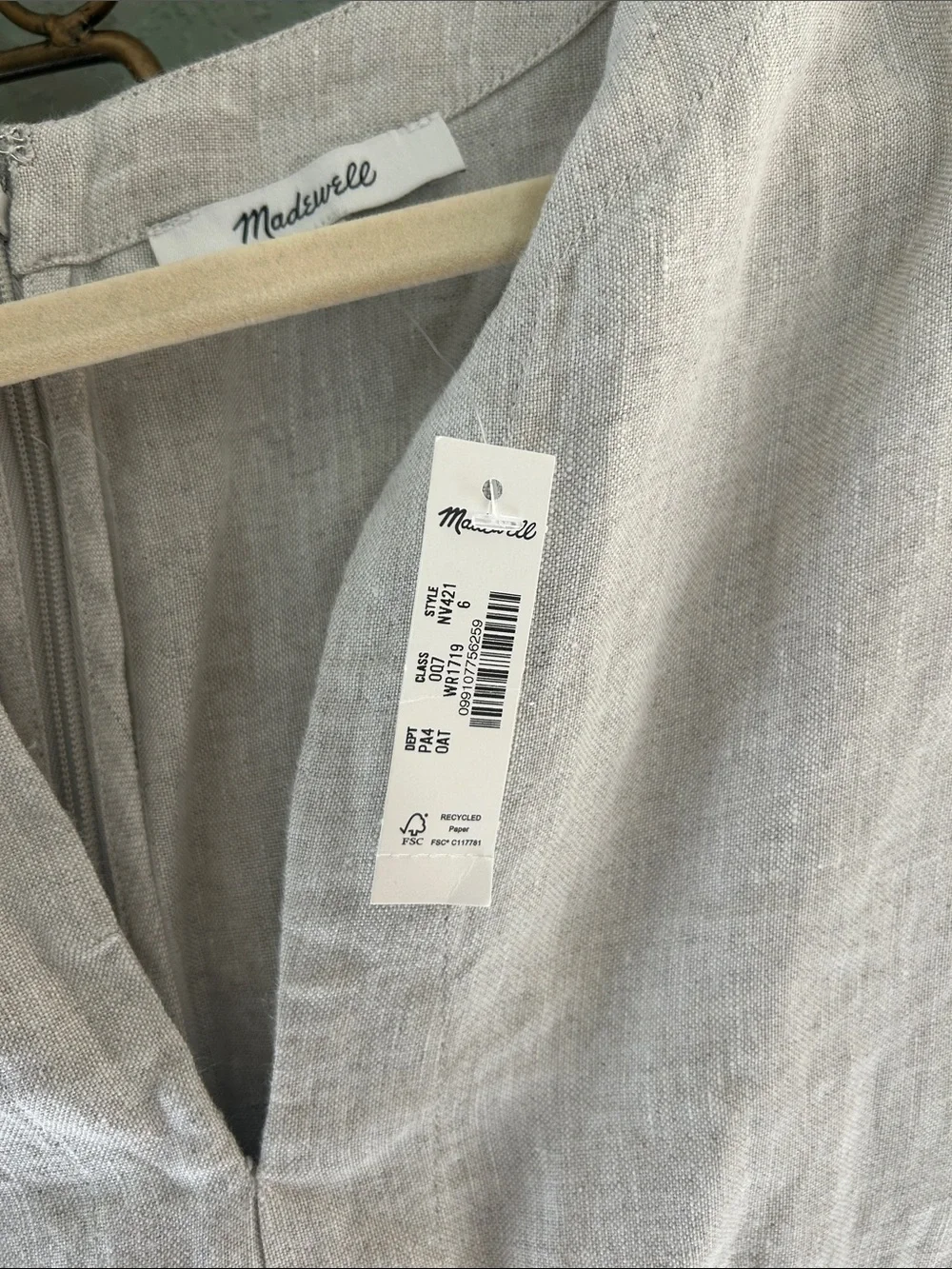 Madewell Khaki Linen Midi dress with V-Notch Neck - Picture 4 of 5